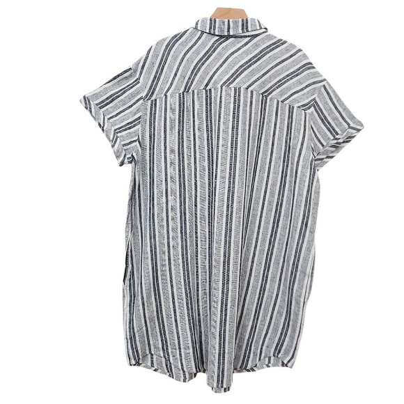 Adrienne Vittadini Tunic Dress Womens Gray XXL Linen Blend Button Up Striped - Picture 4 of 13